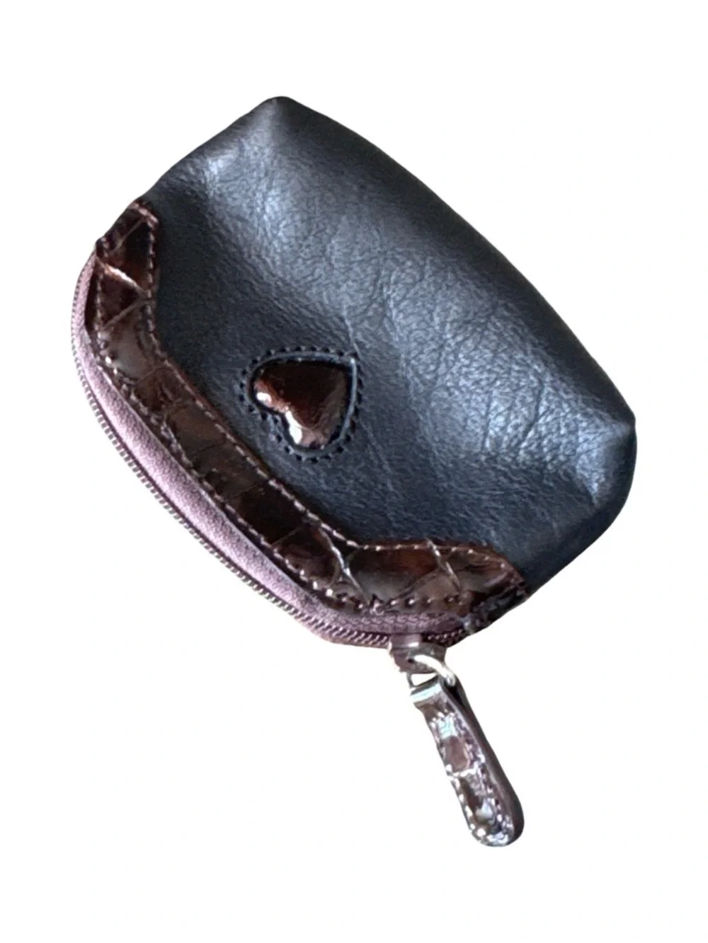 Brighton  Black and Brown Leather Wristlet Pouch with Heart Accent